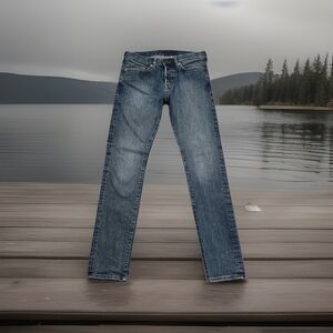 H&M Slim Low Waist Button Fly Jeans Mens 30x32 Measures 30x30.5 Blue Stretch